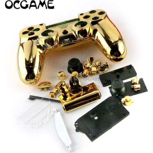 OCGAME 8sets/lot Chrome Full Housing Shell Case with Button Kit for PS4 Wireless Controller Replacement Parts