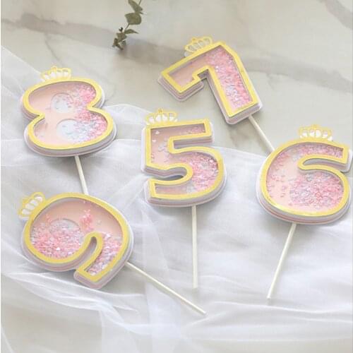 Creative Crown Number Cake Toppers with Paper Confetti Filler Baby Shower Kids Birthday Party Decor 0-9 Digital Cupcake Topper