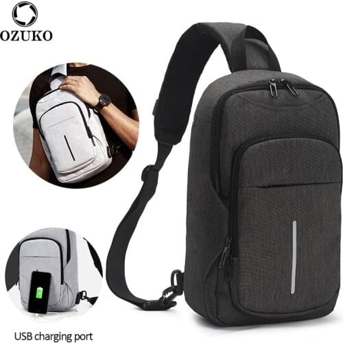 OZUKO New Multifunction Crossbody Bag for Men USB Fashion Anti-theft Shoulder Messenger Male Bags Waterproof Travel Capacity Bag