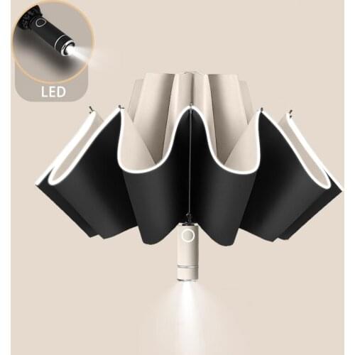 Fully-automatic Umbrella Large Sun UV Protection Parasol Black Coating Sunshade Academy Women Umbrella Car Accessories with LED