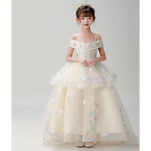 Fluffy Tulle Flower Girl Dresses Applique Sleeveless Prom Gown Pageant For Weddings First Holy Communion Dresses