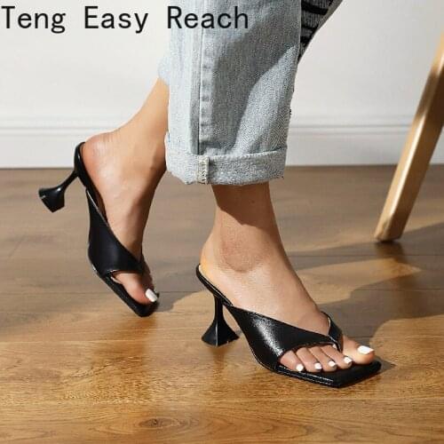 Summer Slippers Women Sexy Thin High Heels Shoes Design Sandals Fashion Square Toe Ladies Thong Sandals Narrow Band Woman Shoes