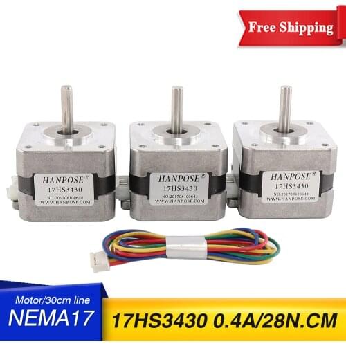 Free shipping 3pcs Nema17 Stepper Motor 42 motor 4-lead 0.4A 28N.CM 17HS3430 Nema17 motor for 3D printer Monitor Equipment