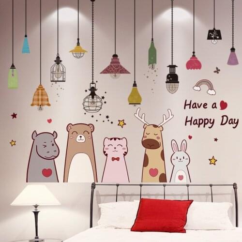 [SHIJUEHEZI] Cartoon Animals Wall Stickers DIY Chandelier Lights Wall Decals for House Kids Bedroom Baby Room Nursery Decoration