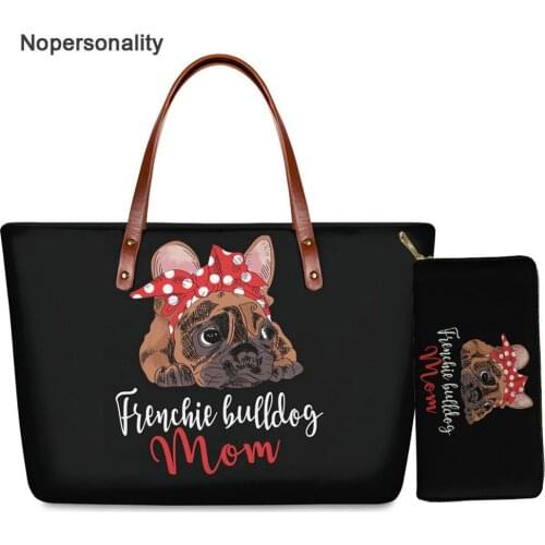 Nopersonality Black French Bulldog Mom Print Tote Bag Large Handbag Sets for Women Casual Female Ladies Top-handle Bags
