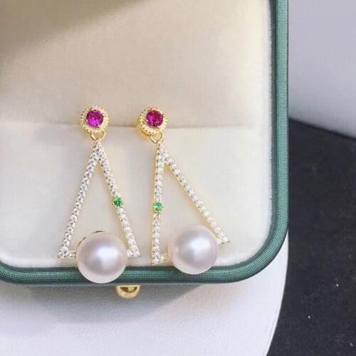 Triangle 925 Sterling Silver Earrings Findings Settings Base Mountings Parts Mounts for Coral Pearls Agate Crystal Stones Beads