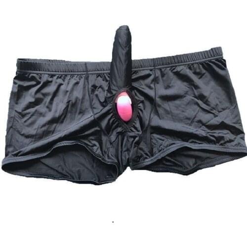 Erotic Mens Ice Silk Elephant Trunk Boxer Shorts Separation Penis Scrotum Role Playing Gladiator Costume Open Testis Underwear