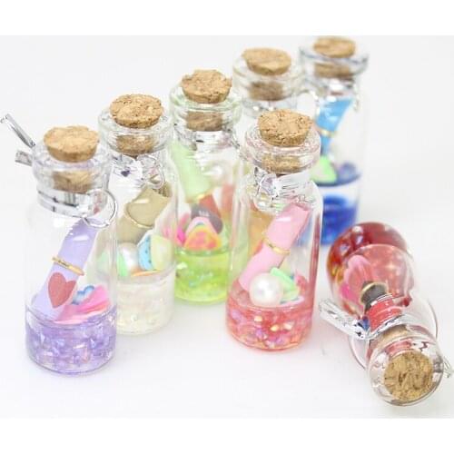 Yamily 6Pcs/Glass Resin Wishing Bottle Charm Love Drifting Bottle DIY Accessories Pendant Jewelry For Keychain Earrings Necklace