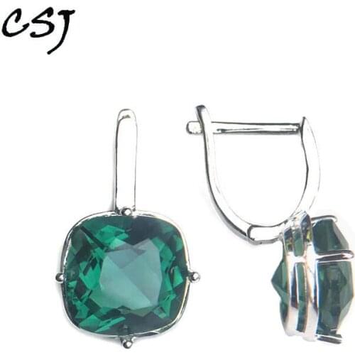 CSJ Deep green quartz gemstone noble elegant good Earring Sterling 925 Silver Cushion 9Ct Fine Jewelry For Women Lady Gift
