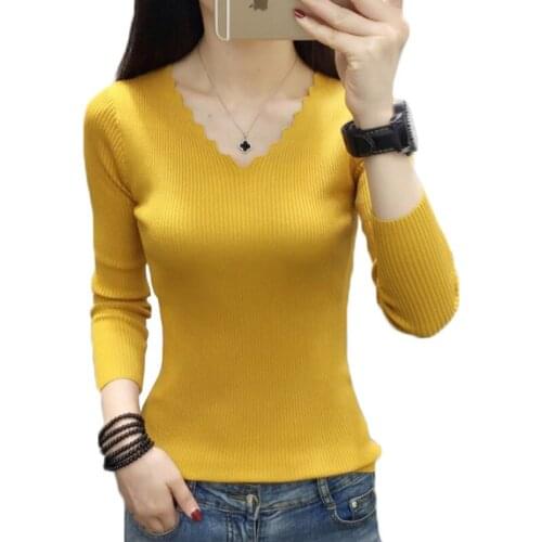 Women Sweaters And Pullovers New Sexy V Neck Pull Knitwear Autumn Winter Warm Jumper Slim Stretch Sweater Short Female Tops Z115