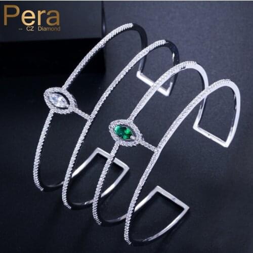 Pera Fashion Adjustable size Silver Color Mirco Pave AAA+ Cubic Zirconia Open Cuff Bangle for Women Jewelry Accessories Z041
