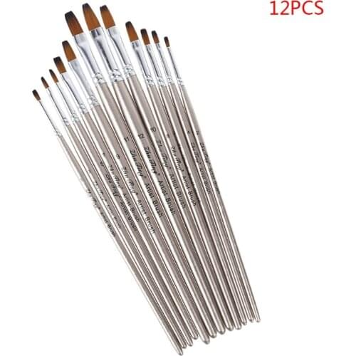 12pcs/set Watercolor Gouache Paint Brushes Wooden Handle Nylon Hair Painting 24BB