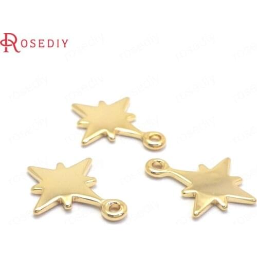 34463)10PCS 11*14MM Hole 1MM 24K Gold Color Brass Star Charms Pendants High Quality Diy Jewelry Findings Accessories