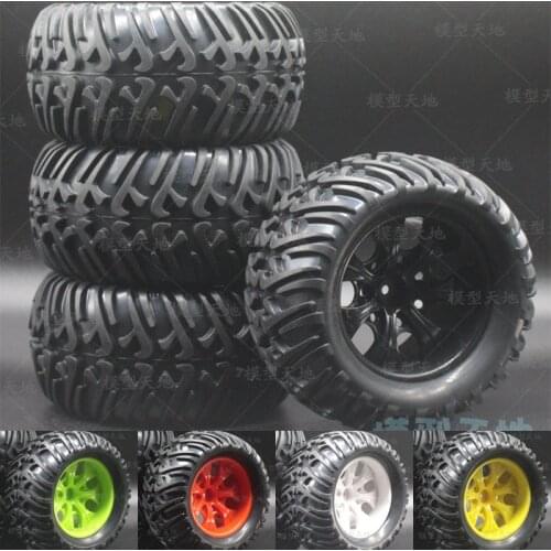4pc 1/10 Off-Road Car Monster Bigfoot Truck Tires 70*125MM Plastic Wheel Rim Rubber Tyre for HSP HPI 94108 94111 94188 88005