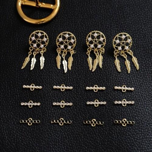 6pcs Classic dream catcher pearls Vintage Drop Earrings For Women Rhinestone a word double hanging pendant jewelry accessories