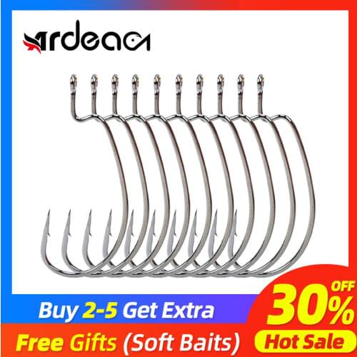 Ardea Crank Hook 1/0#2/0#3/0#4/0#5/0# Point Black Neckel High-carbon Steel Ring Eye With Soft Bait Fishing Tackle