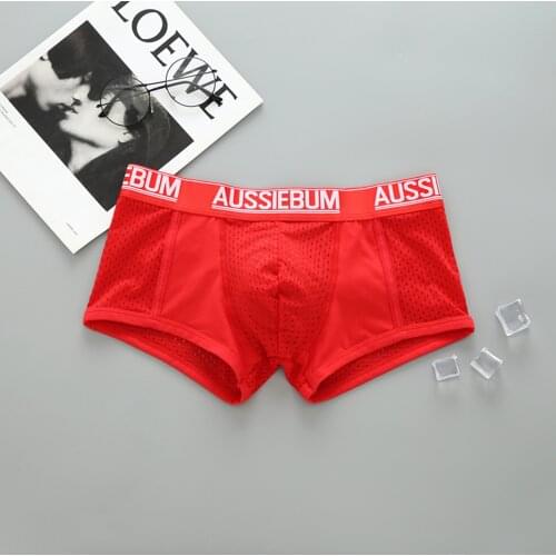 Aussiebum Mens Boxer Pants Breathable Mesh Sexy Low Waist Comfortable Ice Silk Personality Boxer Pants