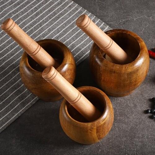 Natural Solid Wood Pounding Garlic Jar Household Wooden Old-fashioned Garlic Pounding Mortar Manual Pounding Kitchen Accessories