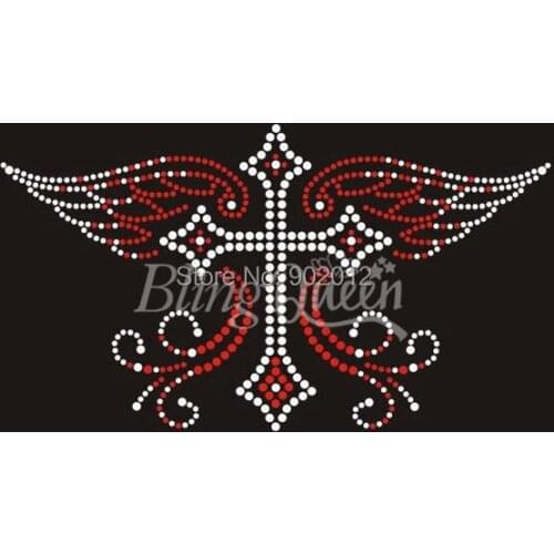 BlingQueen 25PCS/LOT Korean Quality Iron On Rhinestud Appliques Cross Design