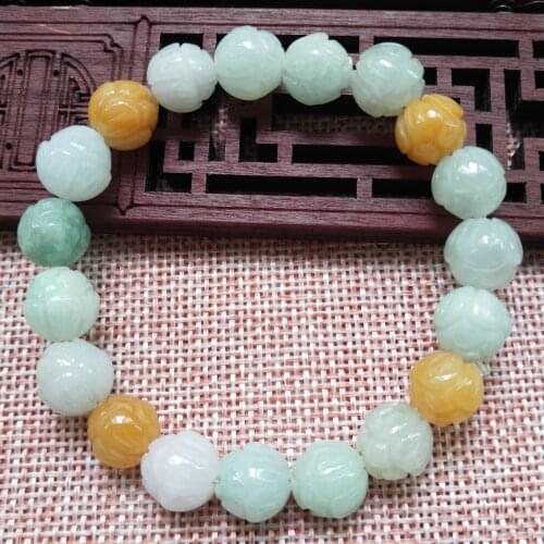 Natural 7A green Jade bracelets Emerald jadeite lotous hand-carved emerald bracelet for women 10mm beads