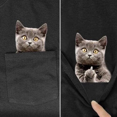 CLOOCL Animal T-Shirt 3D Printed Pocket Cat Cotton T-shirt Unisex Short Sleeve Hip Hop Tops Funny Men Clothing Women Tees S-7XL