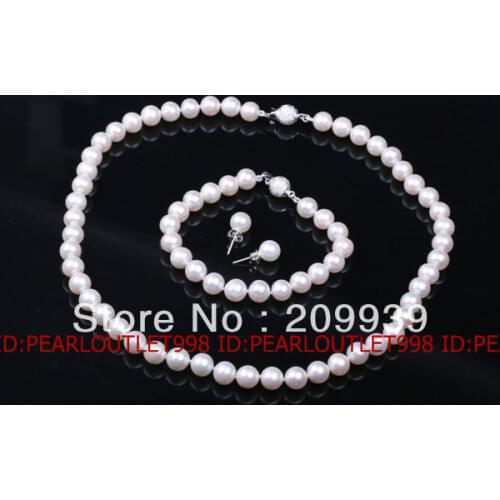 Huij 002106 AA+ GENUINE FW PEARL NECKLACE BRACELET EARRINGS SET 925