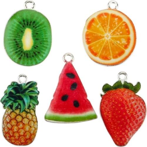 Silver Plated Enamel Fruit Lemon Pineapple Charms Pendants for Jewelry Making Bracelet DIY Handmade Craft 21x28mm