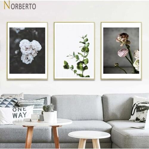 Modern Style Canvas Painting Poster Minimalism White Flowers Botanical Green Plant Quotes for Home Rooms Gallery Wall Decoration