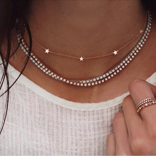2019 Boho Fashion Gold Necklaces For Women Vintage Star Crystal Necklace Multiple Layers Pendant Necklaces Jewelry wholesales
