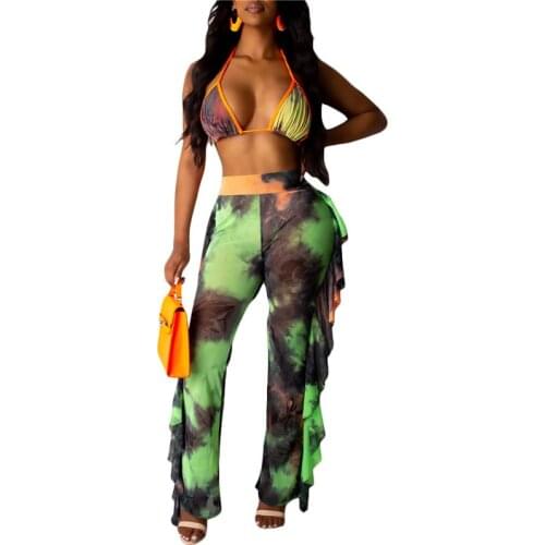 Sexy Women Bikini Set Tie Dye Print Halter Bra Top+Pants Set Bathing Suit Bikinis Sets Ladies Summer Swimwear Brazilian Bikini
