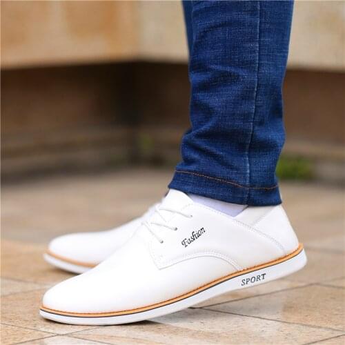Men Shoes Breathable Leather Casual Shoes Men Fashion Lace-Up Business Leather Shoes Loafers Comfortable Outdoor White Sneakers