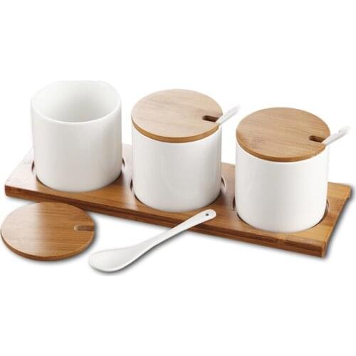 Kitchenware Creative Ceramic Spice Jar Set Spice Box Straight Bamboo Cover