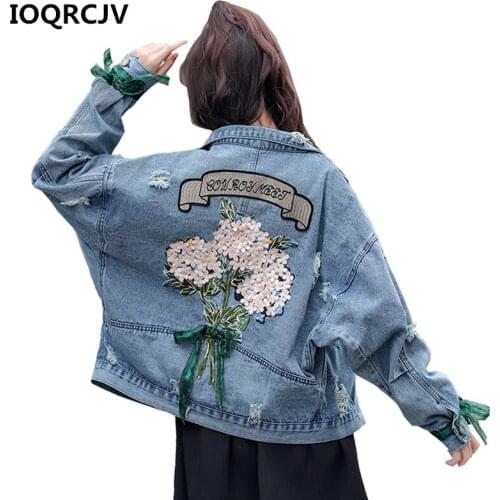 2019 New Autumn Basic Coat Denim Jacket For Women Embroidery Loose Casual Female Long Sleeve Outerwear Slim Jeans Jacket R196