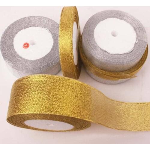 25 Yard/roll Gold Onions Belt Ribbon for Gift Packaging Golden and Silver Glitter Webbing Decoration Gift Christmas Ribbons