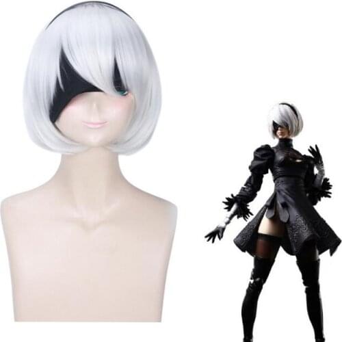 1 Sets 35CM Women Short Wig NieR Automata 2B YoRHa No.2 Type B Cosplay Costume Heat Resistant Synthetic Hair Wigs