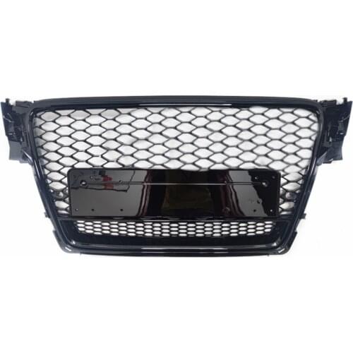 Front Sport Hex Mesh Honeycomb Hood Grill Gloss Black for Audi A4/S4 B8 2009 2010 2011 2012 For RS4 Style For quattro style