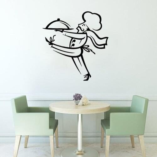 Cook Man With Tray Food Meal Kitchen Cafe Wall Sticker Home Decor Waterproof Removable Wall Decals Vinyl Self-Adhesive Wallpaper