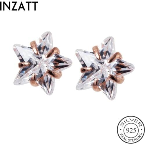 INZATT Real 925 Sterling Silver Zircon Star Cute Stud Earrings For Fashion Women Fine Jewelry Trendy 2019 Accessories Gift