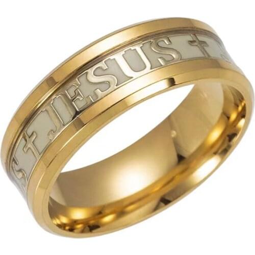 Luminous Plated Stainless Steel Ring JESUS Background For Men Wedding Band Fluorescent Glowing Rings For Xmas