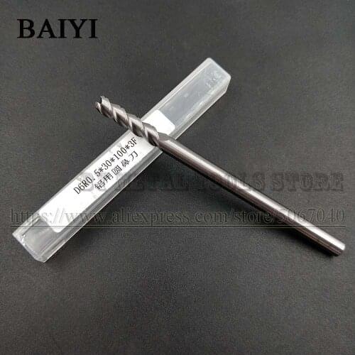 HRC55 3 Flute Aluminium Corner End Mill Tungsten Carbide Steel CNC Ball Nose Milling Cutter Tool Cutter Deg R0.5 D6 L100 Metal