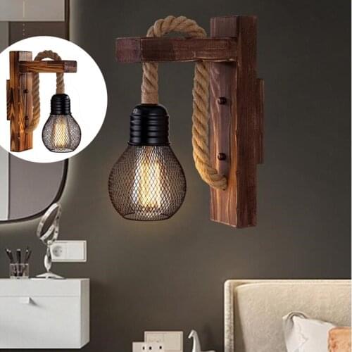 Retro Vintage Wall Lamp E27 LED Bulb Loft Industrial Wooden Base Wall Light For Indoor Corridor Balcony Bedroom Foyer
