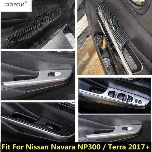 Carbon Fiber Look Interior Inner Door Armrest Window Lift Button Panel Cover Trim For Nissan Navara NP300 / Terra 2017 - 2021