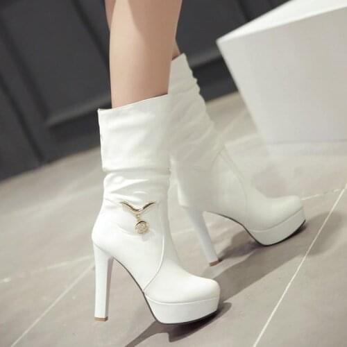 2019 New Stylish Womens Mid-Calf Boots Platform High Heels Stilettos Pumps Black