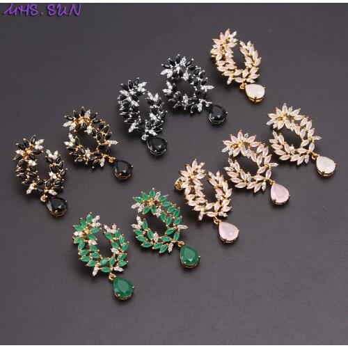 MHS.SUN Clearance Sale Leaves Design Cubic Zircon Stud Earrings Crystal Earrings Gold Color For Women Party Gift Cheap Price