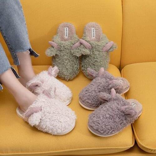 Winter Cotton Slippers Home Men and Women Warm Plush Slippers Korea Sweet Cute Sheep Candy Cotton Slippers Warm Slippers
