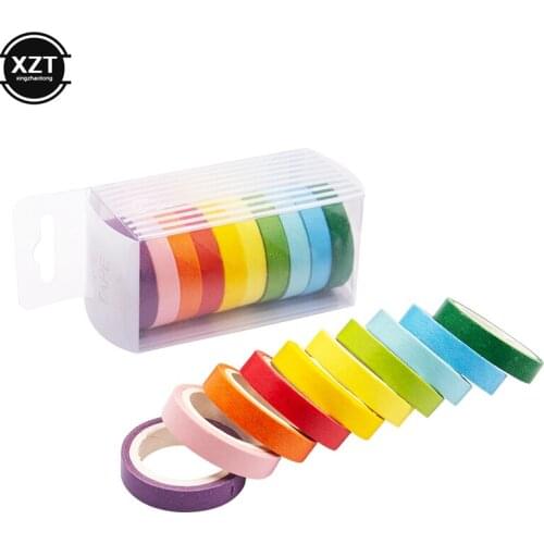 10PCS/box Rainbow Solid Color Japanese Masking Washi stickers Paper Tape set Adhesive Printing DIY Scrapbooking Deco Washi Tape
