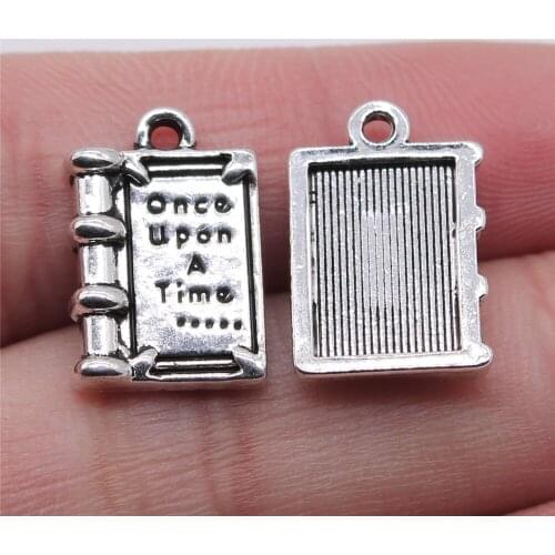 10pcs Once Upon A Time Storybook Charms Pendant DIY Jewelry Findings Antique Silver Color 12x18mm