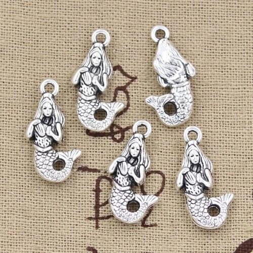 10pcs Charms Mermaid 22x12mm Antique Tibetan Bronze Silver Color Pendant Finding Accessories DIY Vintage Choker Handmade Jewelry