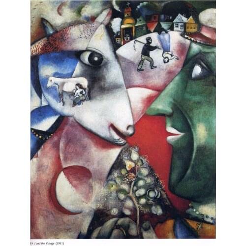 100% handmade oil painting reproduction on linen canvas by professional artist,i-and-the-village-1911,high quality