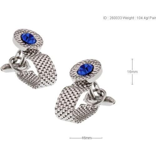 6pairs/lot Luxury Chain Cufflinks With Blue Crystal Cuff Links Crystal Diocroma Cuff Buttons Mens Jewelry Accessory